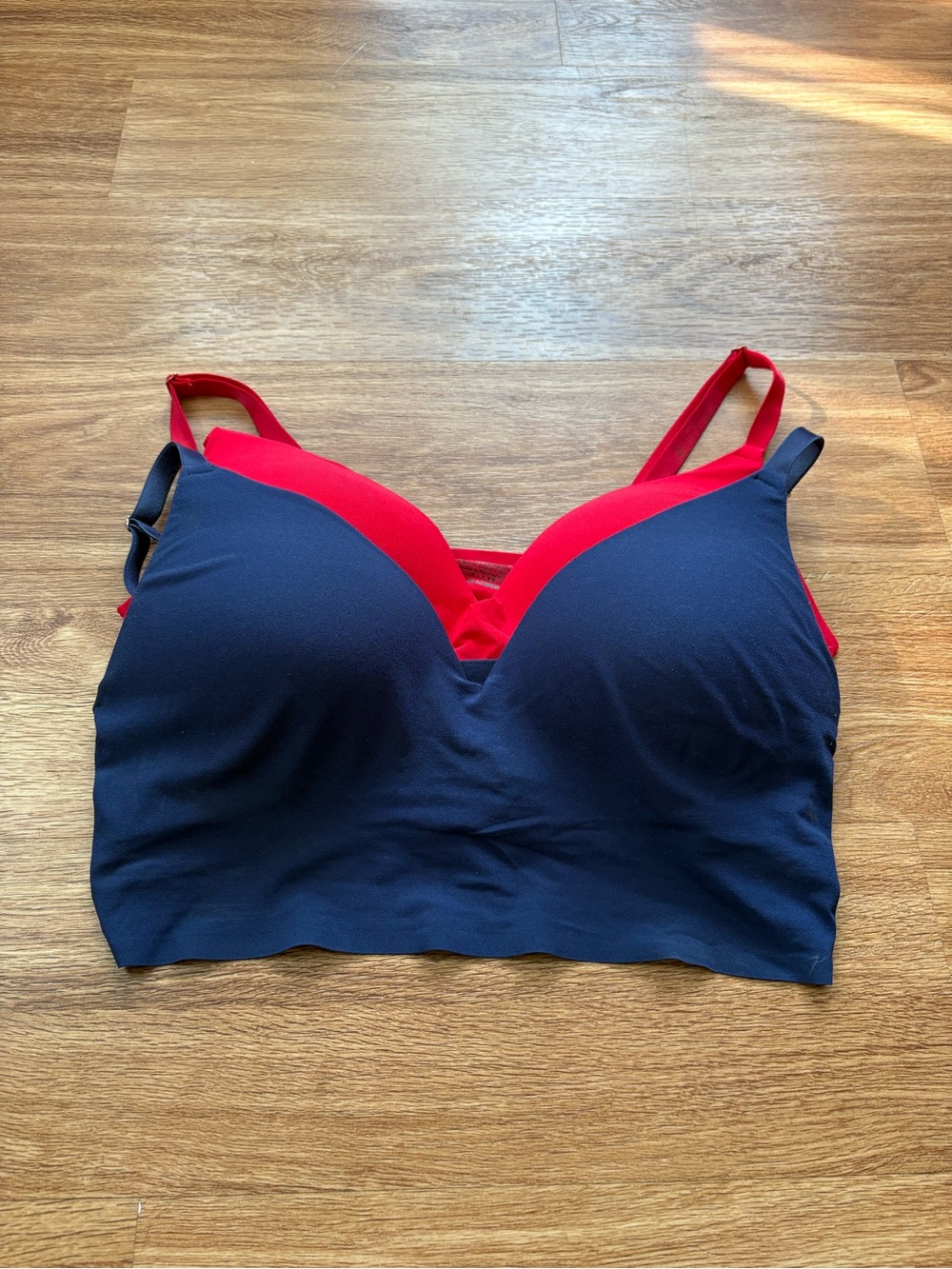 PINK Victoria's Secret Navy and Red Wireless Bralettes Padded